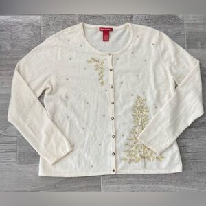 Merry & Bright knit cardigan off white Light Embellished sweater Top size XL